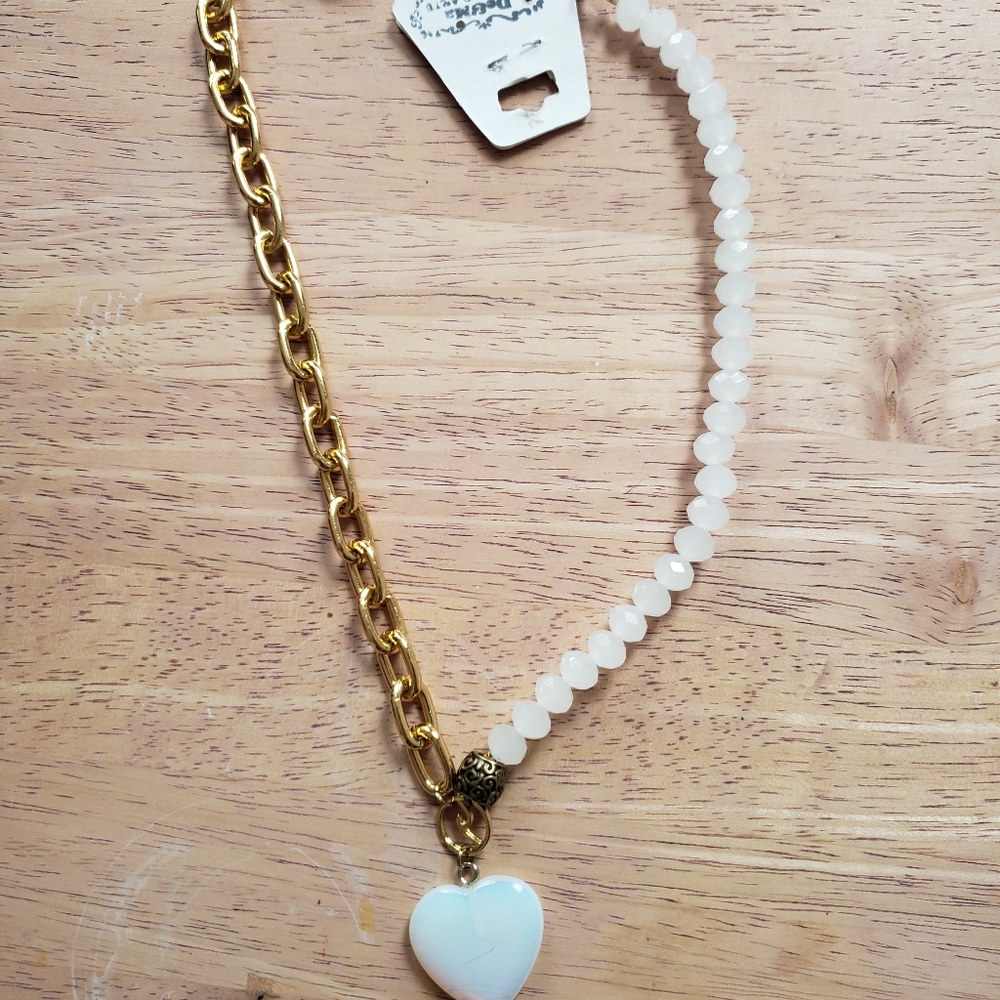 Gold and White Heart Pendant Necklace